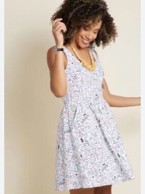 RETROLICIOUS White Chemistry Science Print Dress Size M (pockets!)